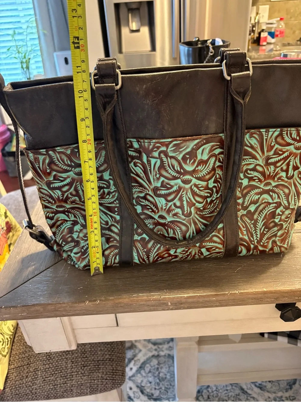 Gently Used Patricia Nash Tooled Turquoise Leather Shoulder Bag